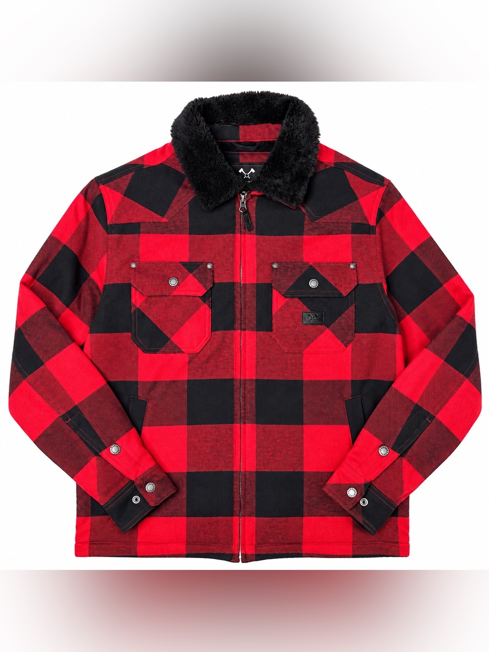 CLOAK Mens M Buffalo Plaid Sherpa Lined Jacket Red Black Full Zip Outdoor